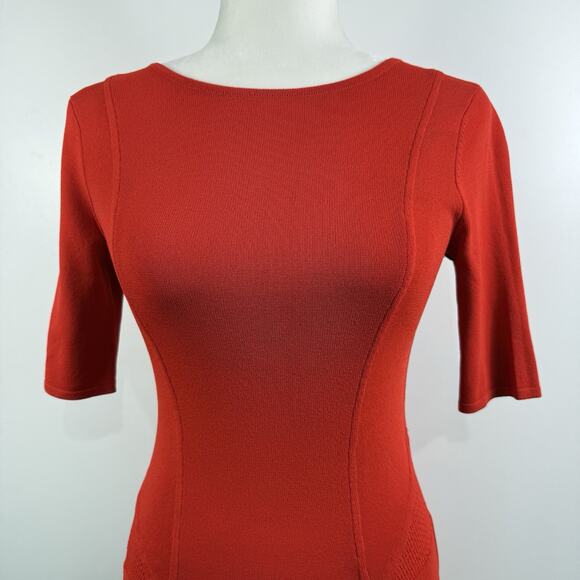 Stefanel Italy Sweater Bodycon Dress XS Burnt Reddish Orange Mesh Back & Sides - Picture 2 of 16